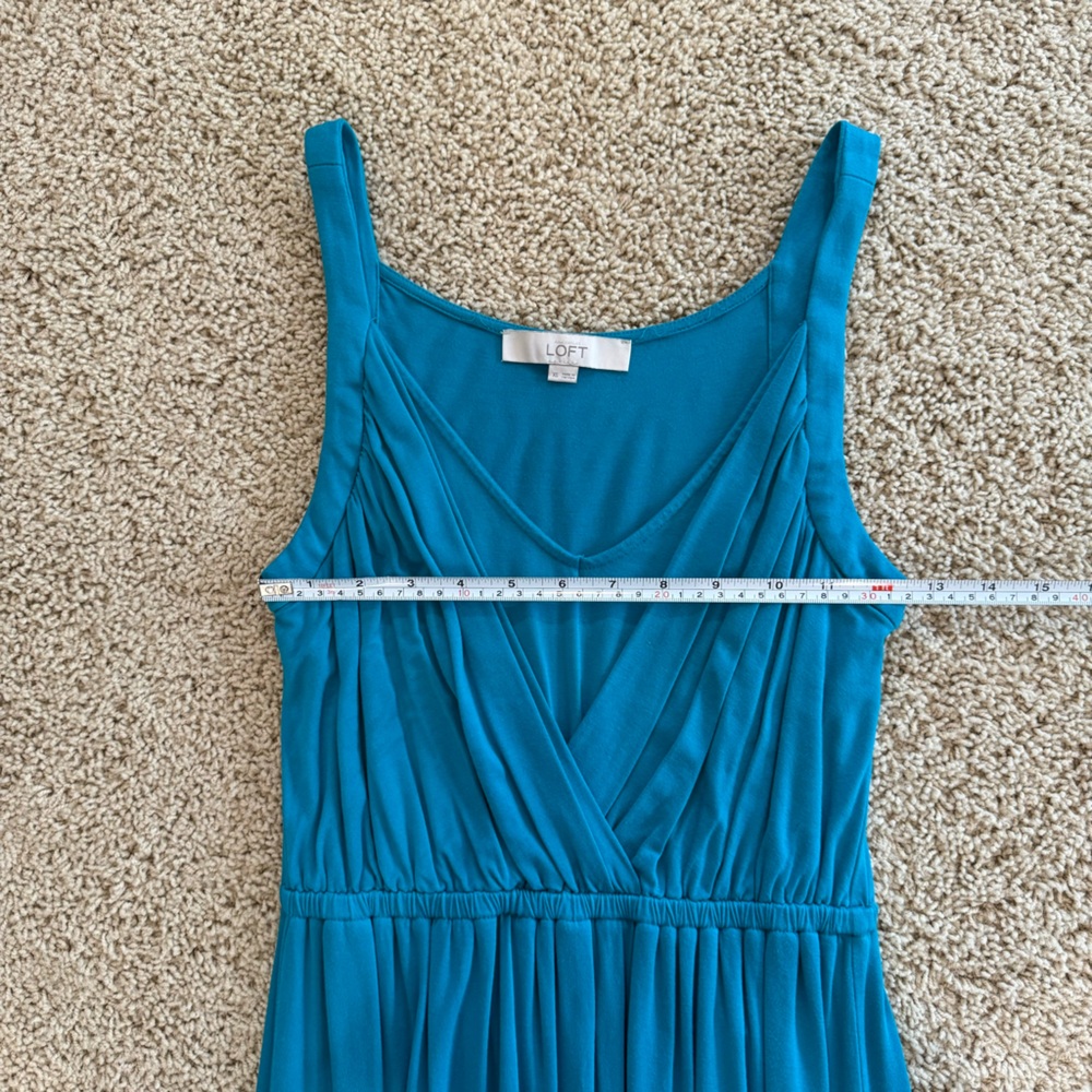 Loft Blue Jersey Knit Sleeveless Dress layered top & stretch waist. Size Small - Picture 4 of 7